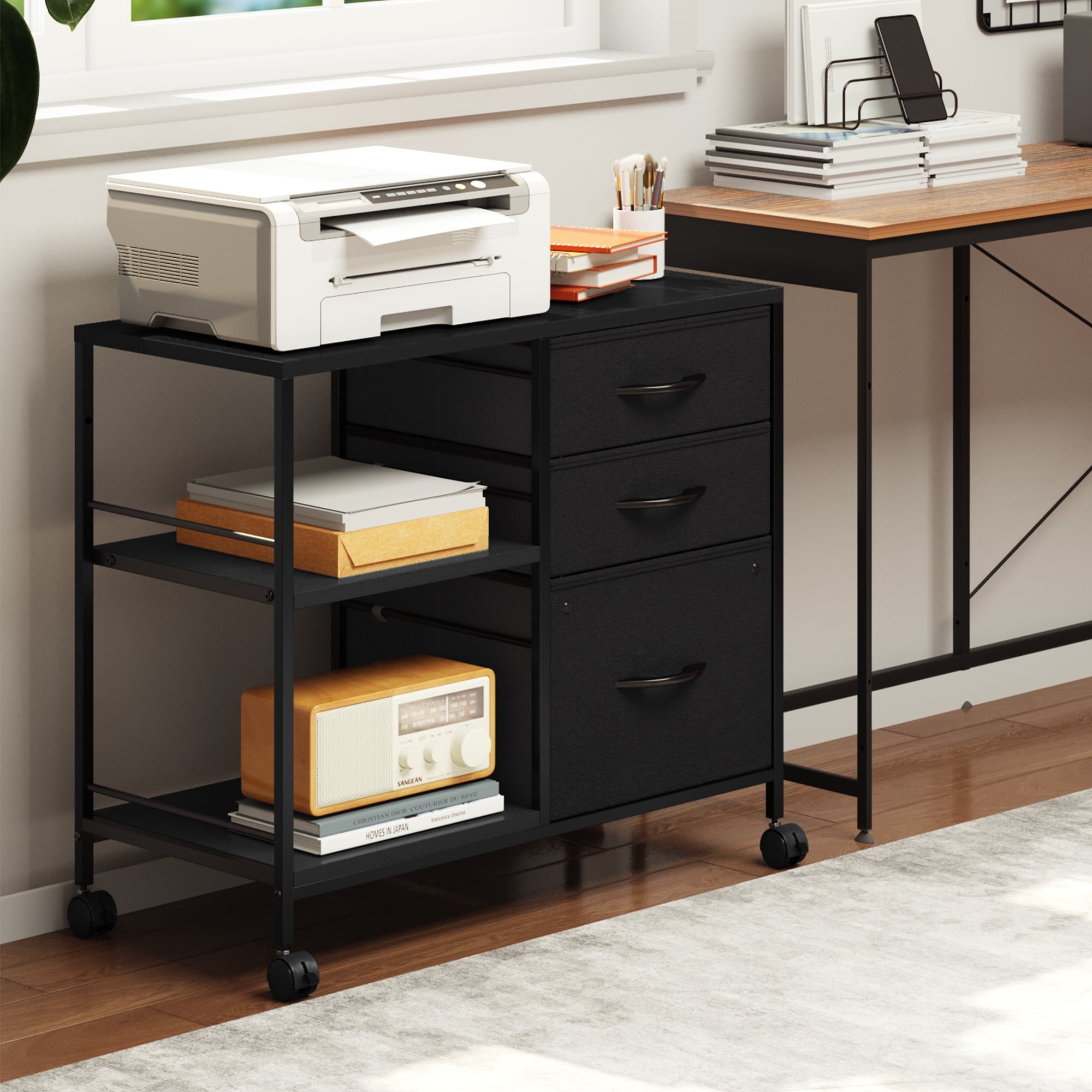 4-Tier File Cabinet with Drawers, Industrial Freestanding