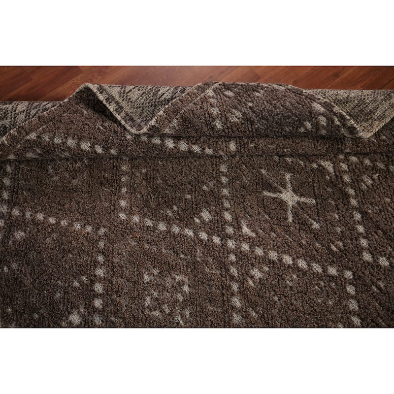 Brown Geometric Moroccan Oriental Area Rug Handmade Wool Carpet - 5'0" x 8'2"