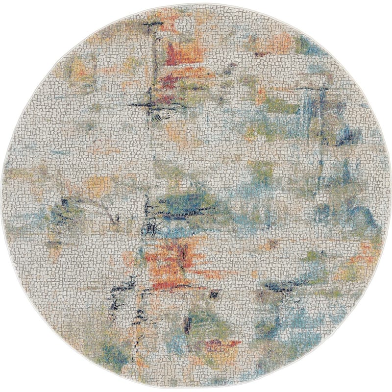 Power Loomed Distressed Geometric Abstract Modern Non Skid Area Rug - 48' X '48' X '0.5