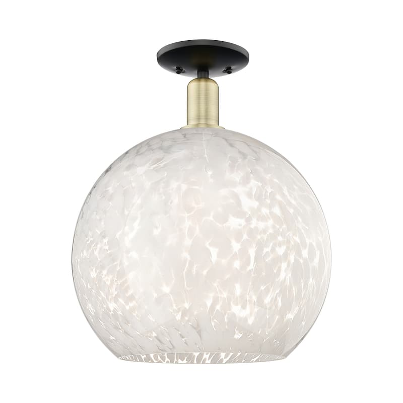 Innovations Lighting 716-1C-19-14 White Mouchette Semi-Flush White - Black Antique Brass / White Mouchette