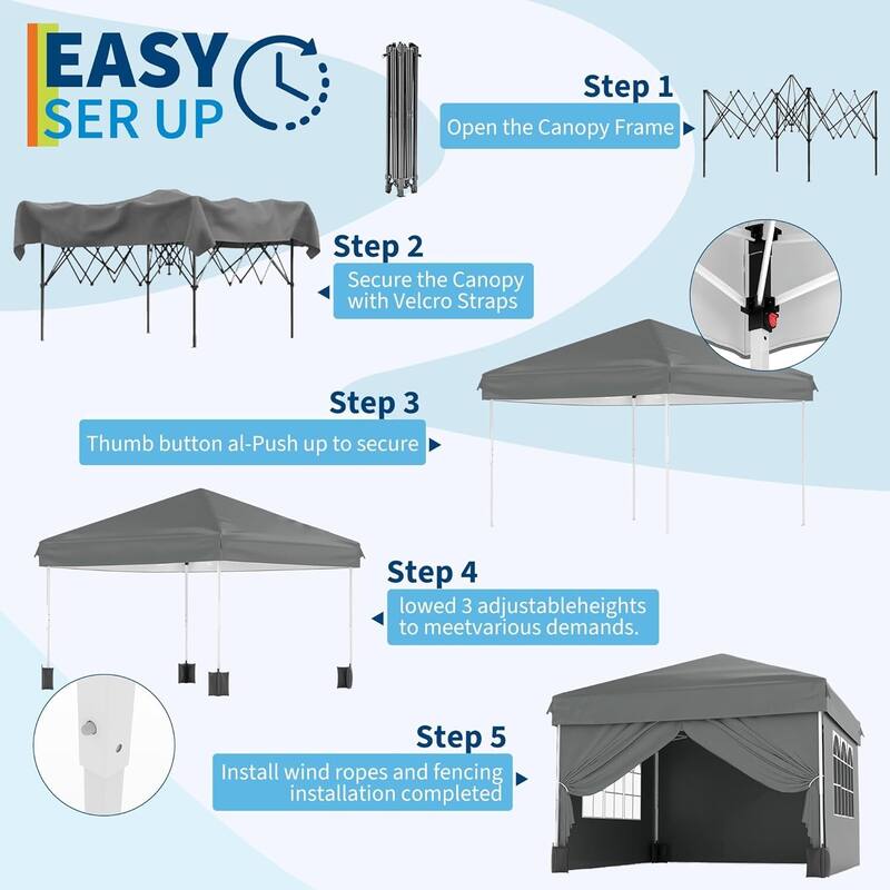 Instant Setup Portable Outdoor 10x10 Pop Up Canopy Tent with 4 Waterproof Sidewalls