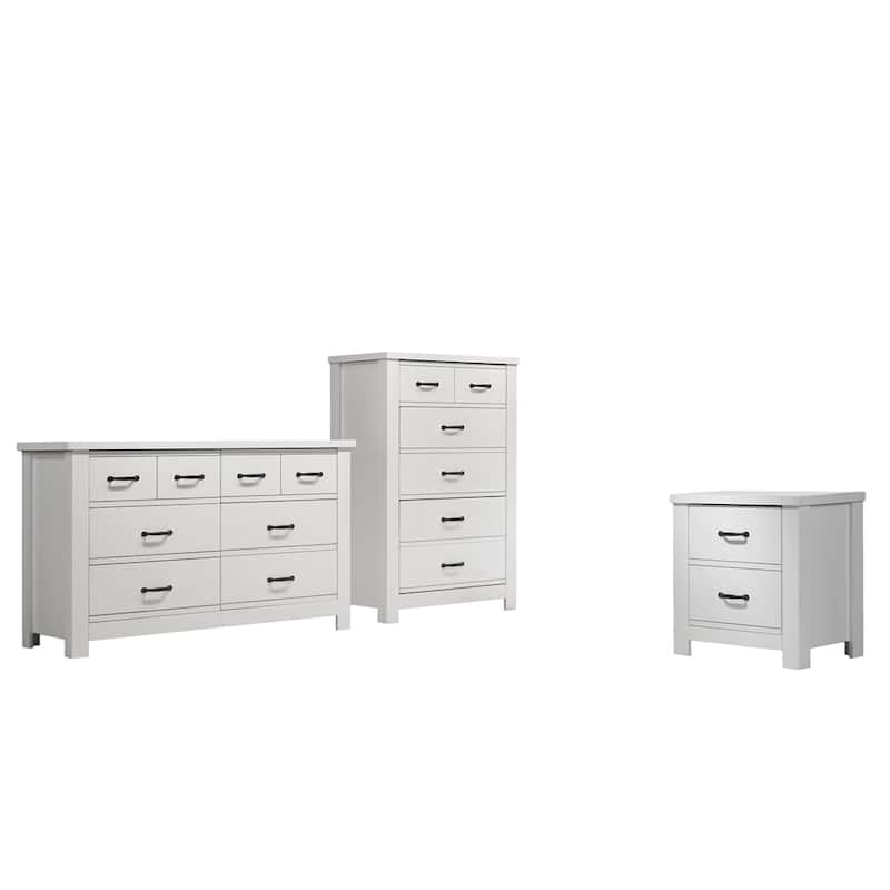 Bedroom Dresser with Drawers and Black Handles (Set of 3)