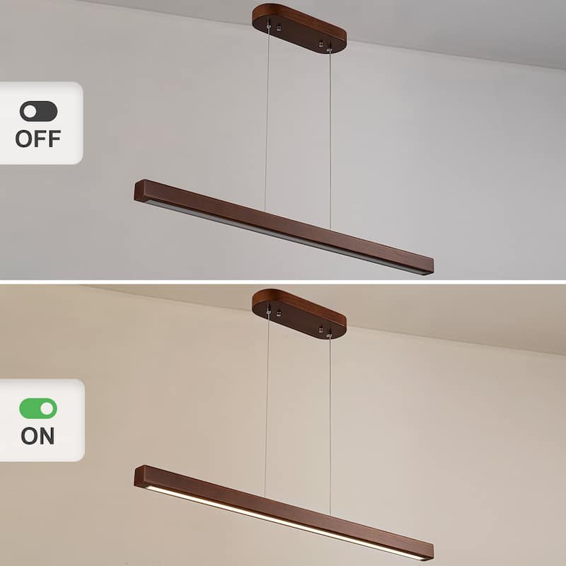 Starsky 1-Light Farmhouse Rustic Wooden Integrated LED Linear Kitchen Island Light 3000K Warm Light Chandelier