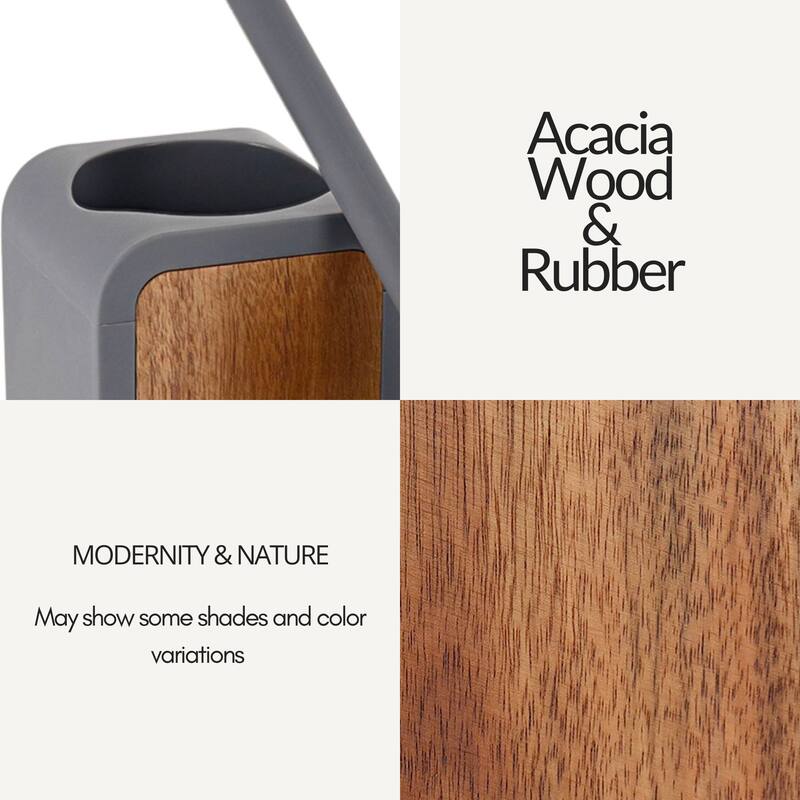 Toilet Brush and Holder Rubber and Wood - 4 L x 3.9 W x 15.2 H