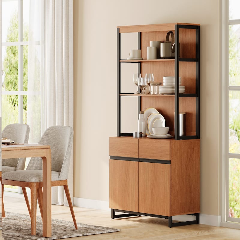 WAMPAT Modern 72" Tall Bookcase with Metal Base and Adjustable Shelves, Library Book Shelf with Storage Cabinet