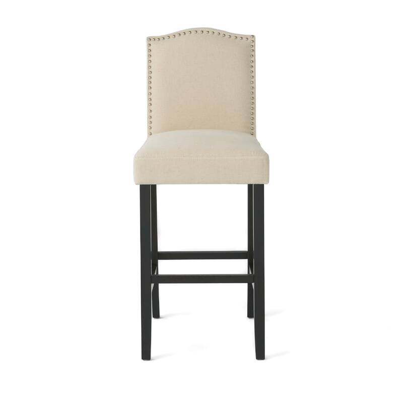 Marky Barstool Chair Set of 2, Arched Back and Footrest, Beige Fabric