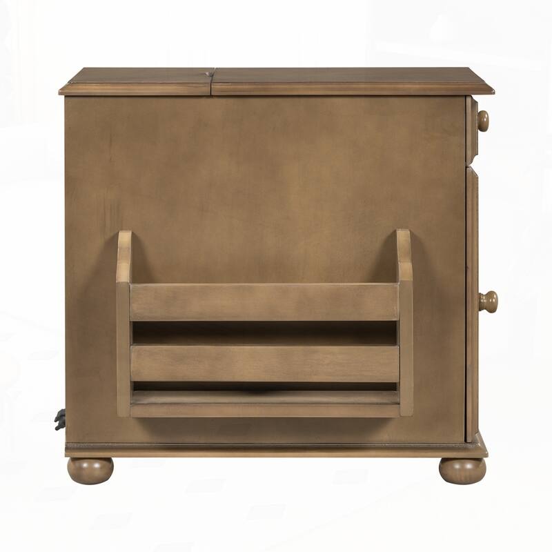 End Table Flip Top Side Table with USB Ports and Bookshelf