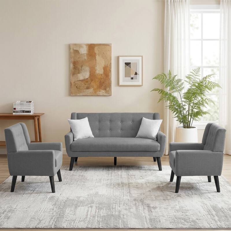 3-Piece Mid-Century Modern Living Room Set with Loveseat and 2 Chairs