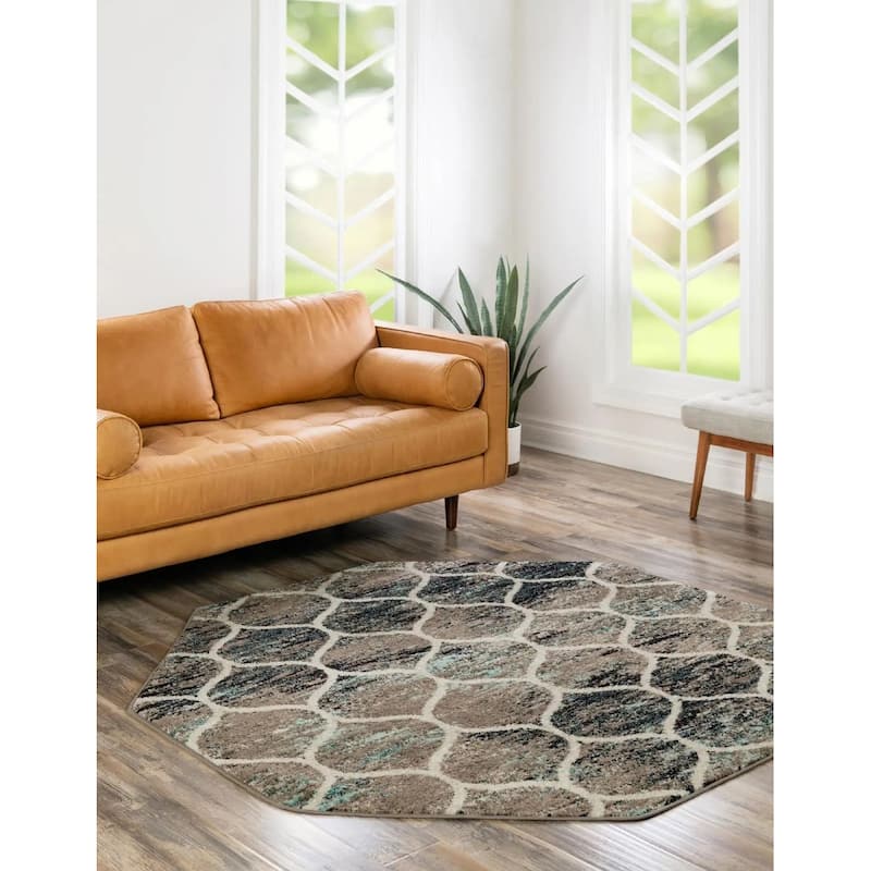 Contemporary Rosilan Collection Area Rug - 5'x5' Octagon - Multi-Blue
