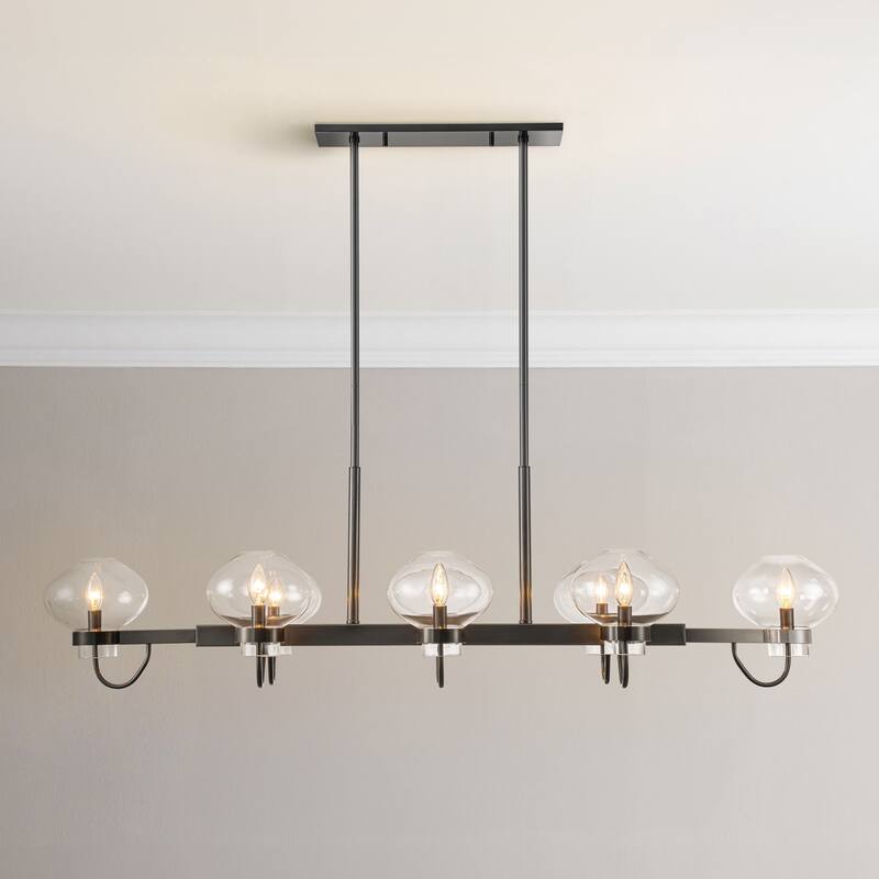 8-Light Modern Transitional Linear Kitchen Island Pendant Candle Clear Glass Globe Bubble Chandelier