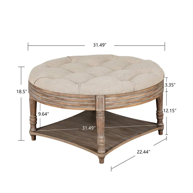 Large Round Waterproof Ottoman Coffee Table with Storage and Shelf