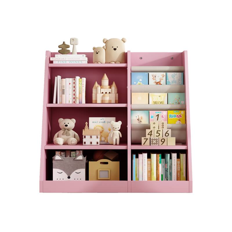 Wooden Toy Storage 4 Tier Childrens Small Bookcase and Bookshelf, for Room Playroom Nursery,Toddlers,Kids
