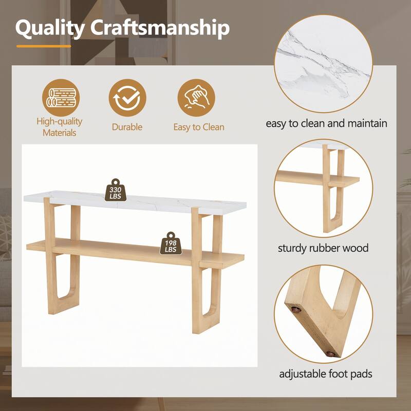 Narrow Console Table with Marble-Effect Top(Natural)