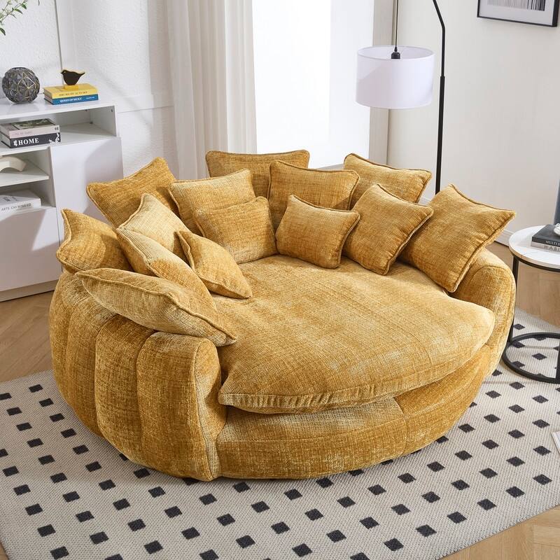 81.10" Double Bread Extra Large Round Sofa Bed with Armrests and Large Cushions