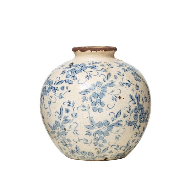 Decorative Terra-cotta Vase with Transferware Pattern