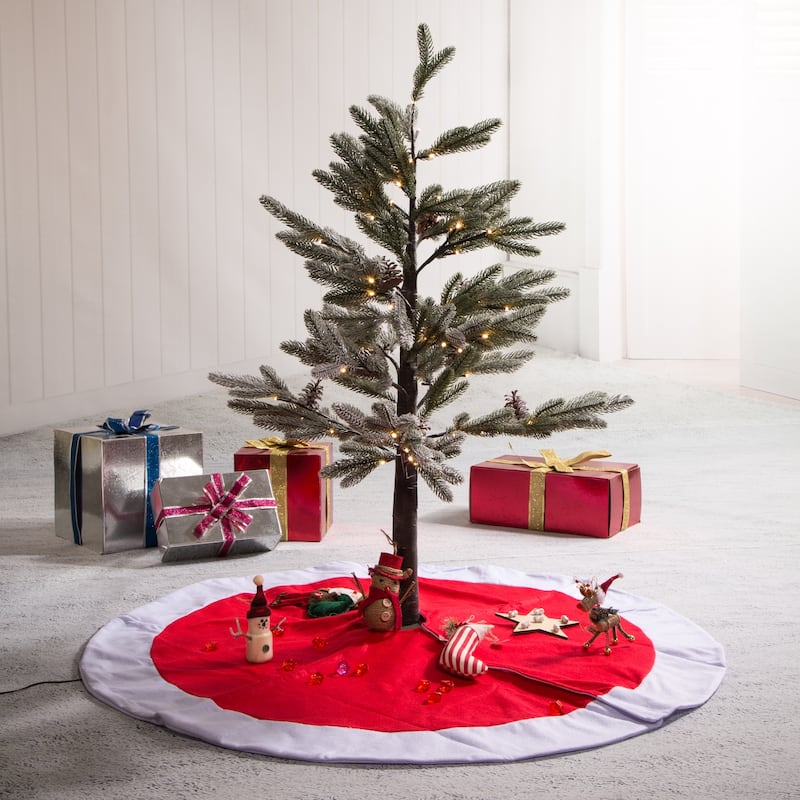 Glitzhome 42"/48"D Red & White Felt Classic Christmas Tree Skirts
