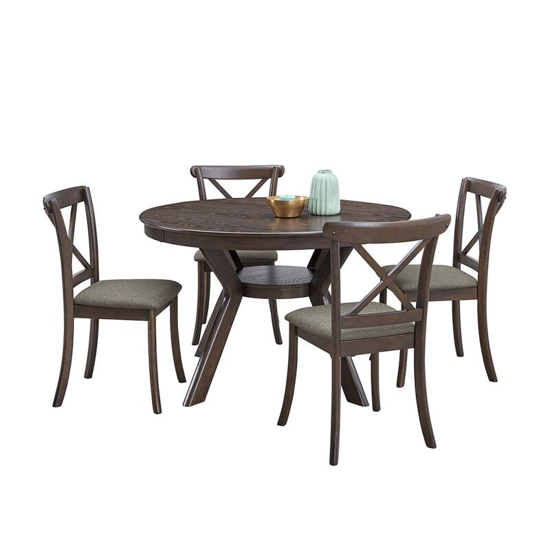5 Pieces Set Mid-century Modern 47 in Round Rubber Wood Dining Table with Pedestal Base for 4-6 People