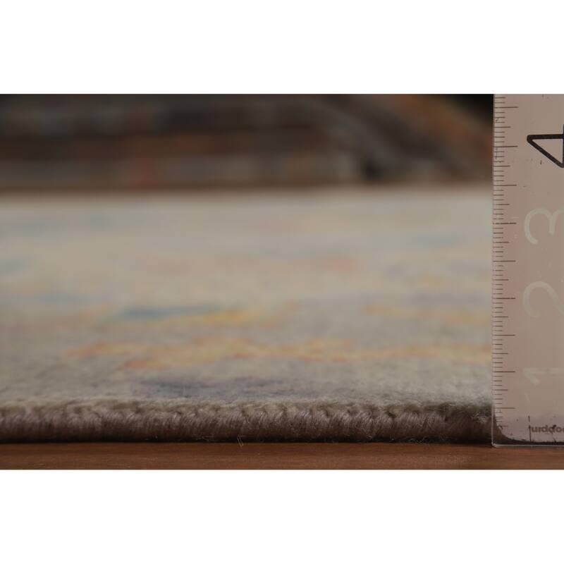 Floral Grey Oushak Indian Area Rug Hand-Knotted Wool Carpet - 7'11" x 9'10"