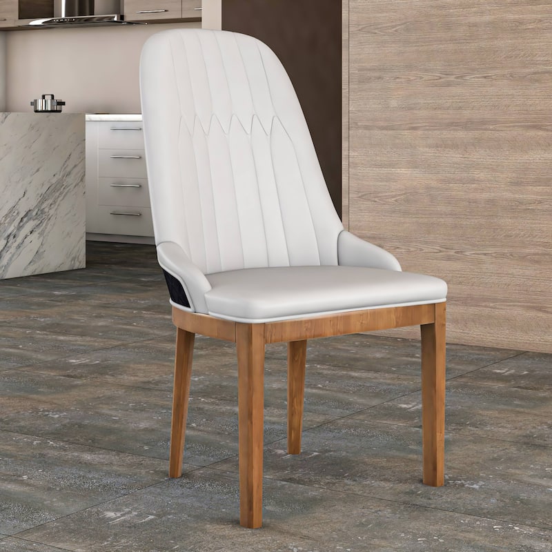 Leather Dining Chair with Rubberwood Legs Set of 4 Side Charis Sleek Diamond Stitching Back