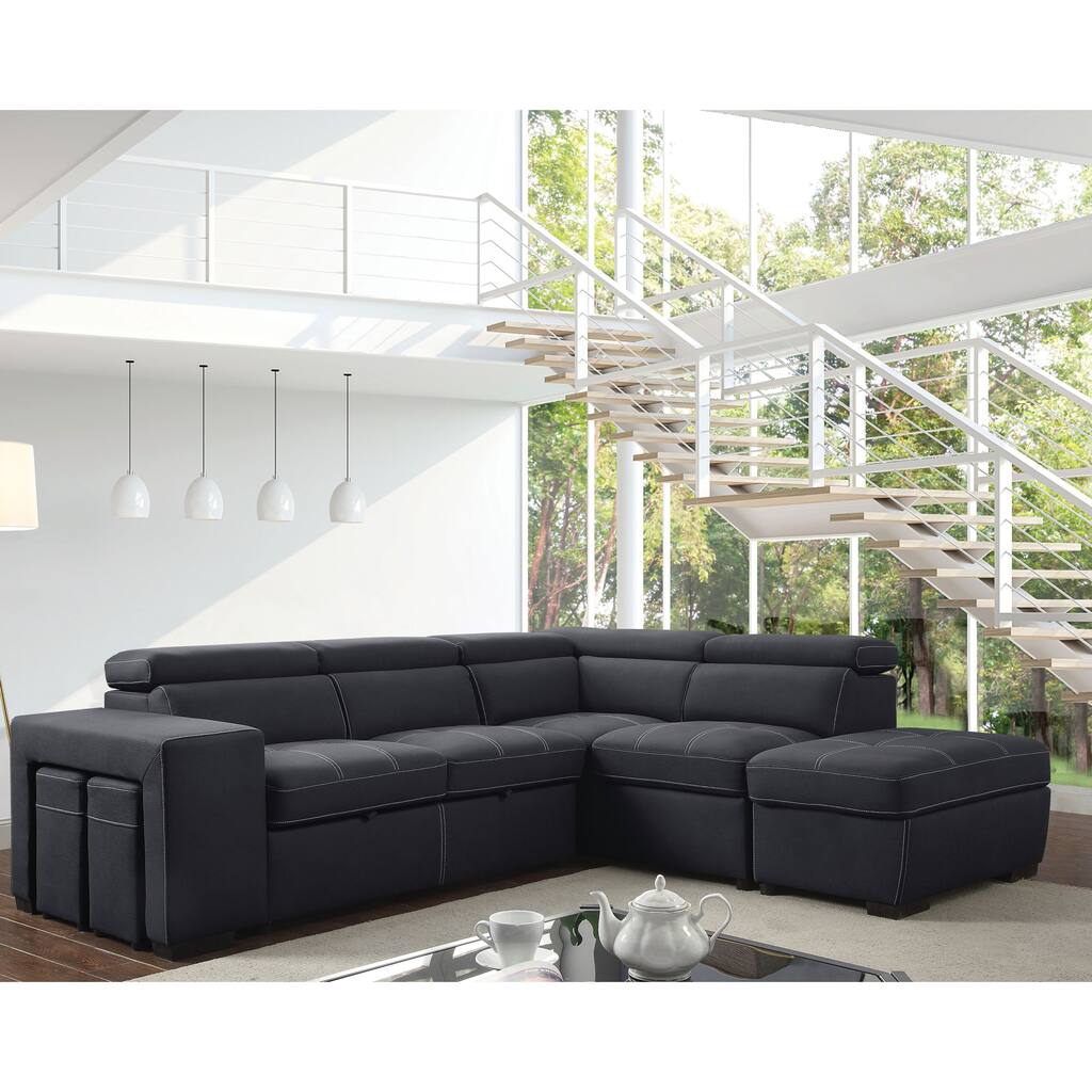 Brunelli Modern Grey Microfiber Sleeper Sofa Sectional by Strick & Bolton