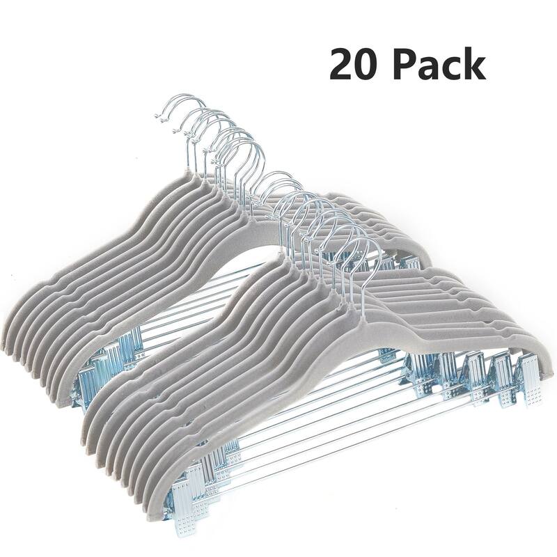 VECELO 20-Pack Pant Hangers (Black/Grey/Pink/Beige/Green) Clothes Hangers Non-slip Space-saving Clothes Hangers