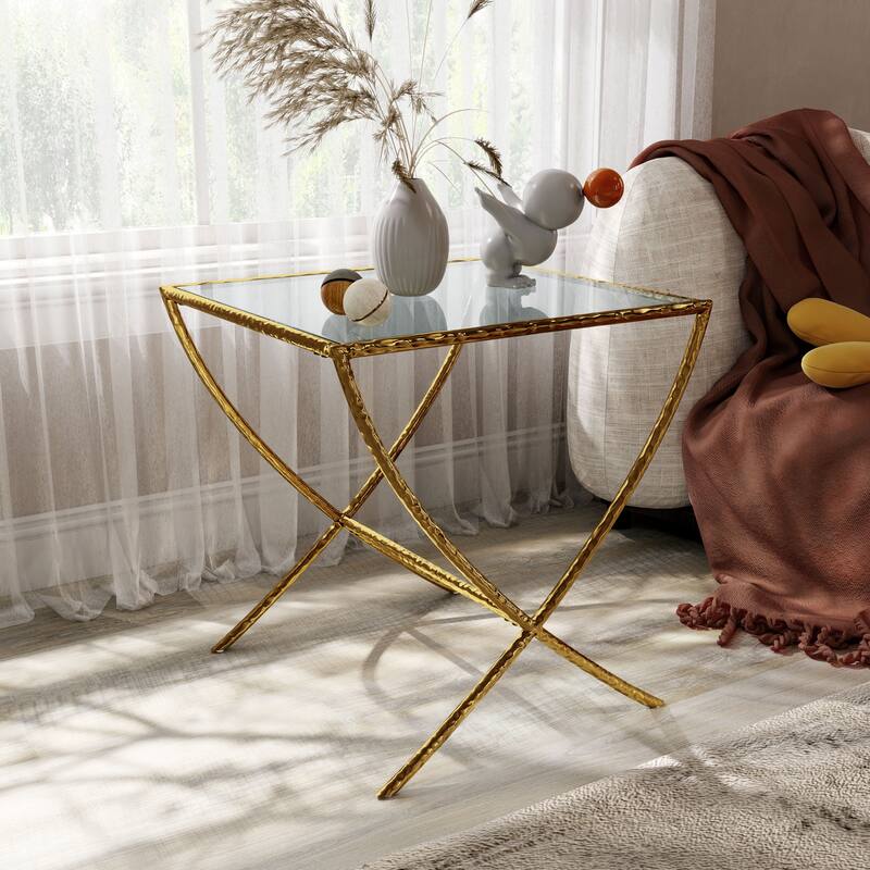 Furniture of America Zayen Modern Hammered Metal Accent Side Table - Gold