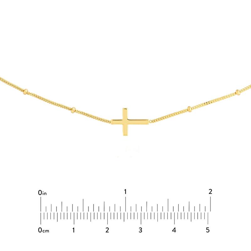 Curata 14k Yellow Gold 16" Sideways Small Cross Choker Necklace (Lobster)