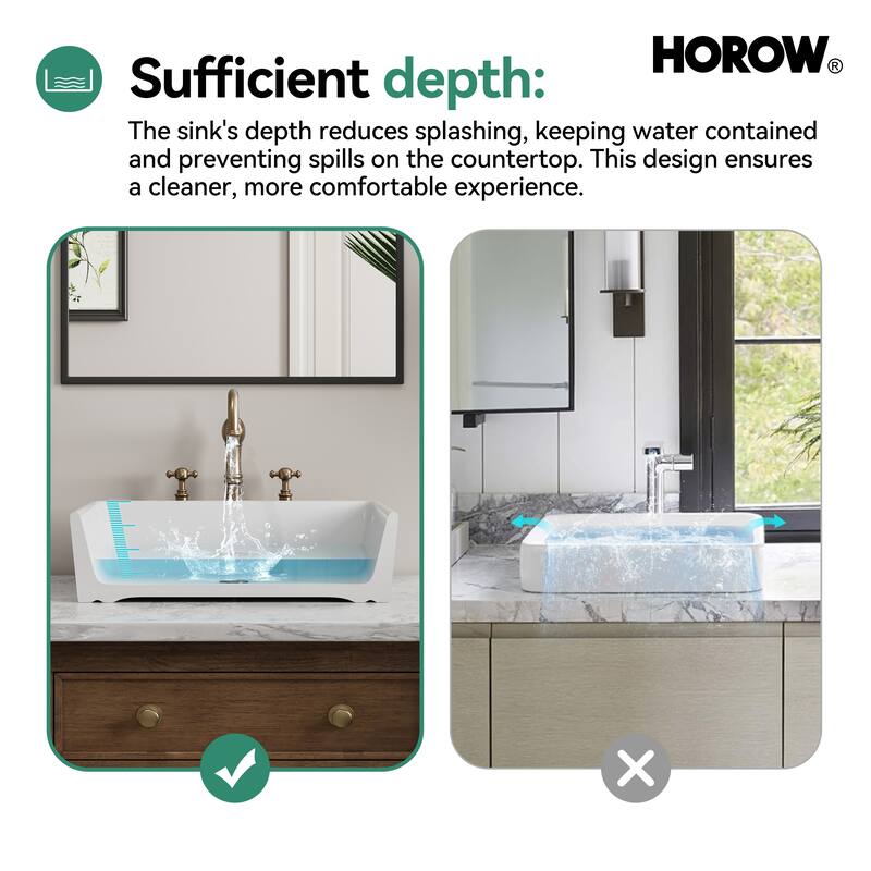 HOROW 19 inch Rectangular White Bathroom Ceramic Vessel Sink Art Basin