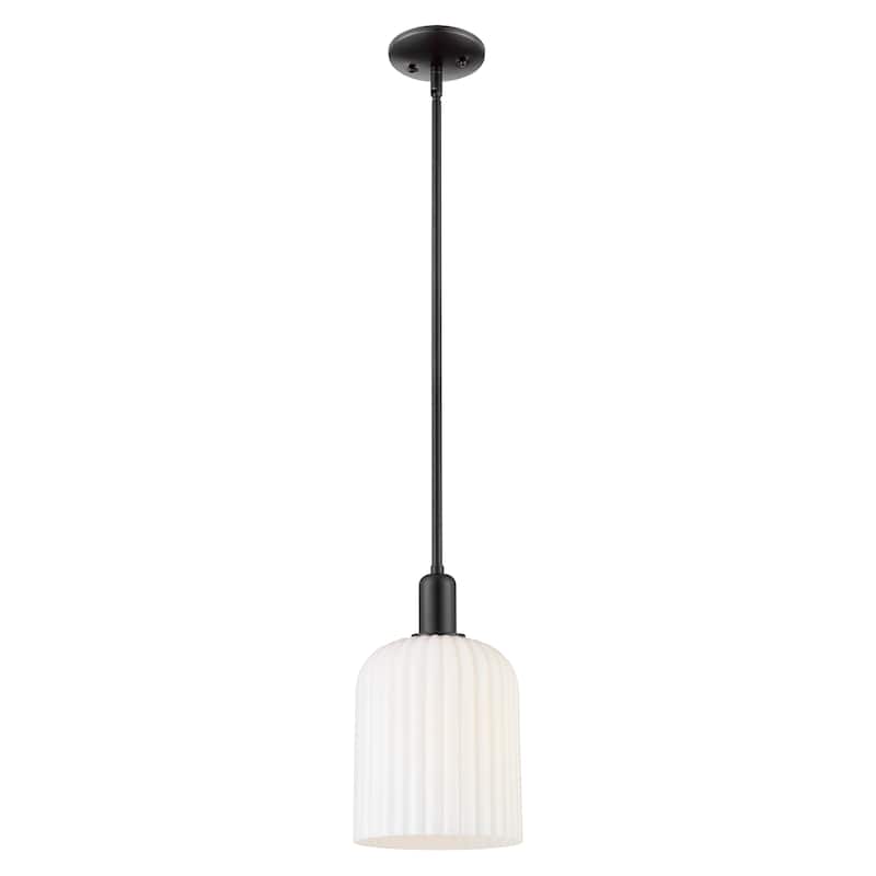 Innovations Lighting Endless Possibilities Arcadia - Bridal Veil - 1 Light 8" Stem Hung Mini Pendant - Matte Black/Gloss White Shade
