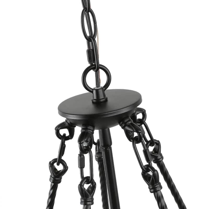 Farmhouse Rustic 5-Light Drum Wood Chandelier for Dining Living Room - D19"x H 27"