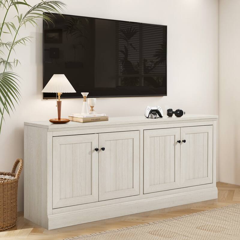 72" Sideboard Cabinet with 4 Doors, Minimalist TV Stand with 2 Compartments for Living Room, Dark Walnut