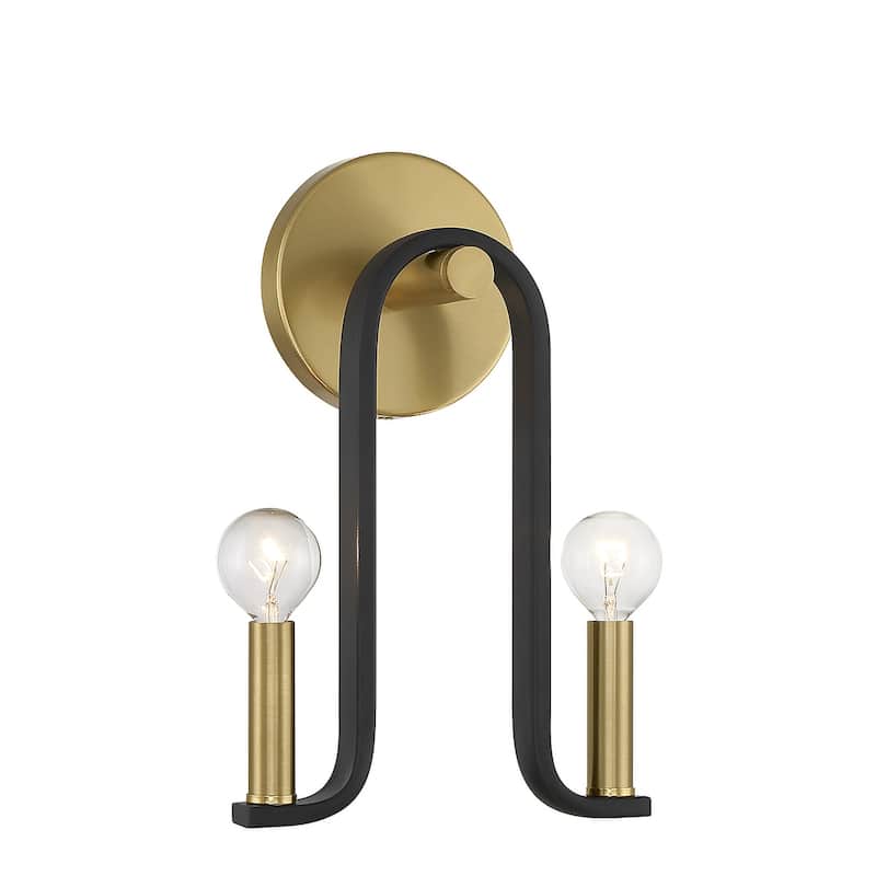 Matte Blackith Warm Brass Two Light Wall Sconce from the Archway Collection