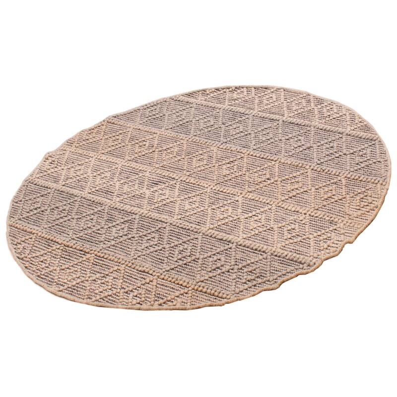 ECARPETGALLERY Braid weave Sienna Ivory Wool Rug - 4'10 x 4'10