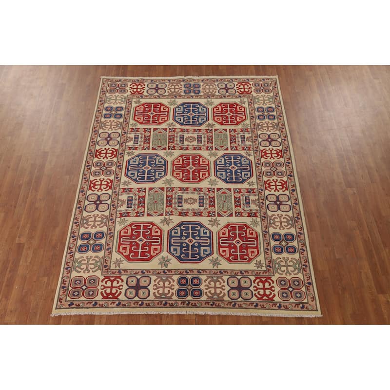 Kazak Living Room Area Rug Hand-Knotted Bedroom Wool Carpet - 6'7" x 8'9"