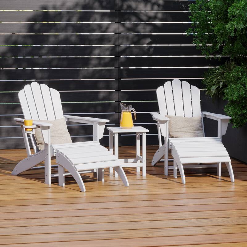 Aderson Outdoor Poly Adirondack Chair with Side Table and Ottoman 5-Piece Set
