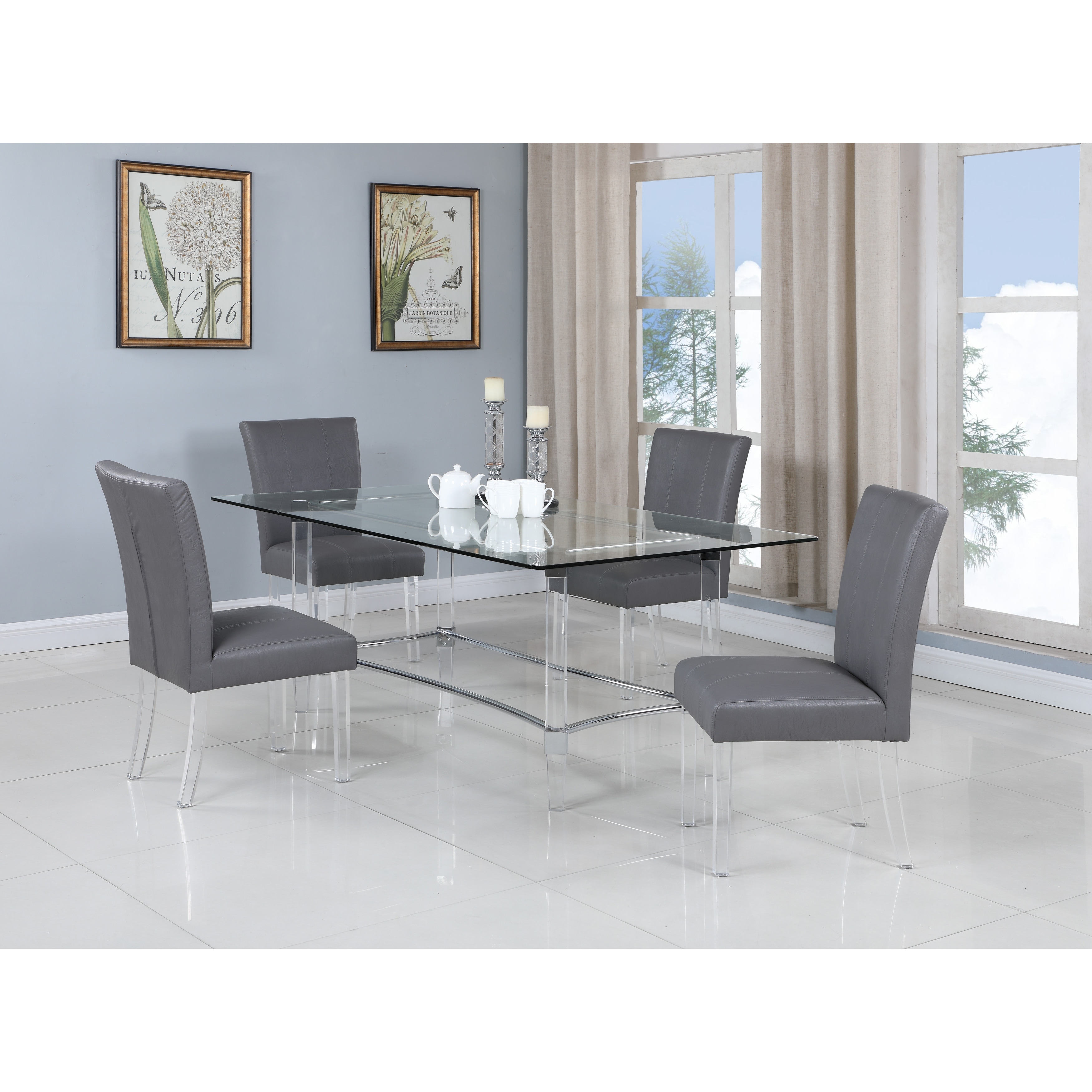 Somette 42"x72" Glass/Acrylic 5-Piece Dining Set