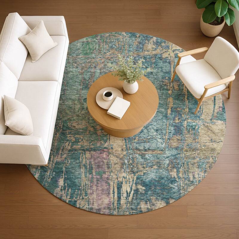 Machine Washable Indoor/ Outdoor Abstract Modern Chantille Rug