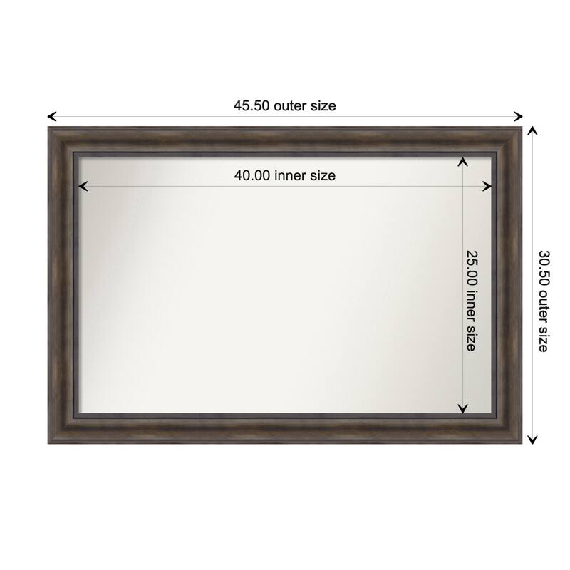 Rustic Pine Brown Framed Non-Beveled Custom Wall Mirror, Bathroom Vanity Mirror - Outer Size: 45.5 x 30.5