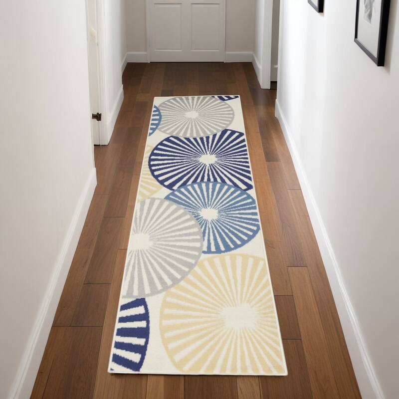 Mahez Power Loomed Geometric Modern Area Rug By HomeRoots - 90' X '27' X '0.5 - 90' X '27' X '0.5 - Oxford Blue - Runner