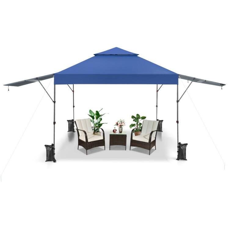 Outdoor Pop Up Canopy Tent with Side Awnings 10x17.6 Ft for Patio or Beach - 10 x 17.6 x 8.9-9.5 ft
