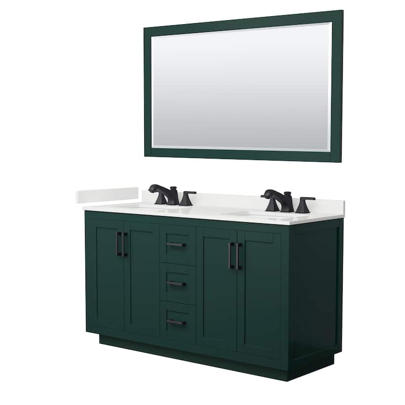 Miranda 60-inch Double Vanity, Quartz Top, 58-inch Mirror - Green, Black Trim, White Quartz Top