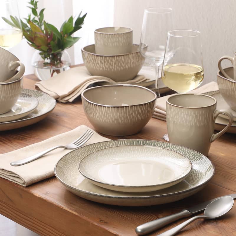 Gibson Elite Jasper 16 Piece Plates and Bowls Reactive Glaze Dishes Stoneware Ceramic Dinnerware Set - Service for 4