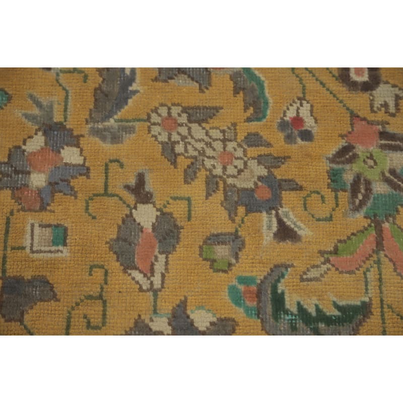 Hand Knotted Oriental 100% Wool Carpet Traditional Floral Yellow & Gold Tabriz Area Rug - 9' 2'' X 6' 8''