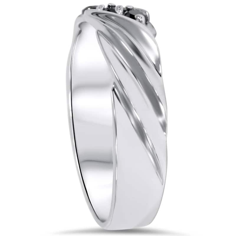 1/10ct Black Diamond Mens Ring White Gold