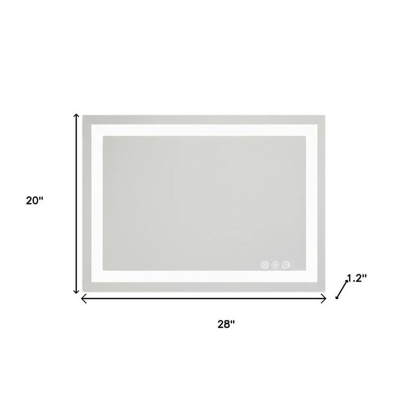 HomeRoots 20" Clear Lighted Frameless Bathroom Vanity Mirror - 28.00 in. x 20.00 in. x 1.20 in.