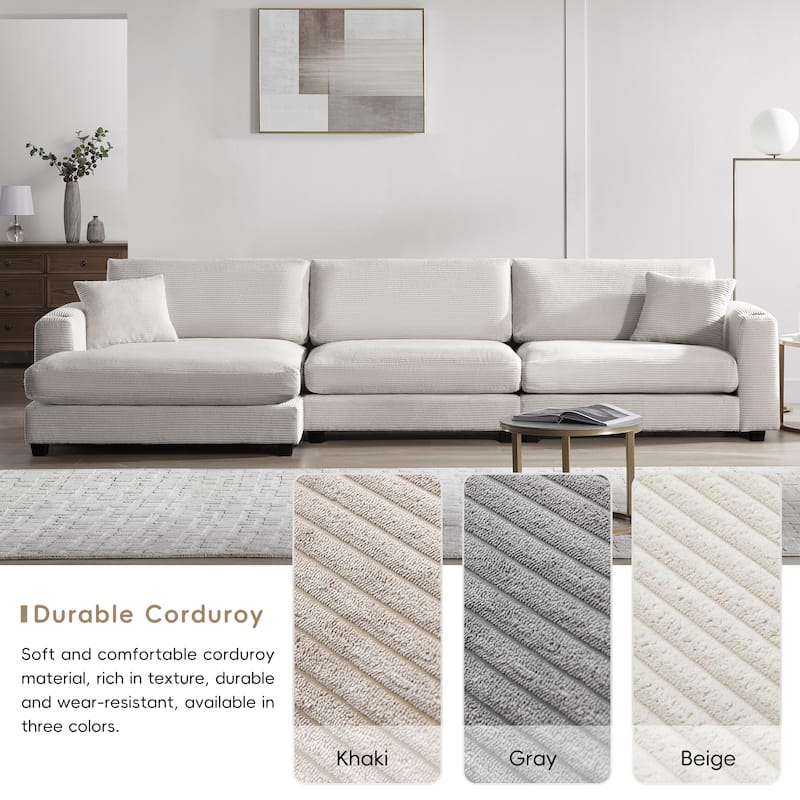 Oversized Corduroy Sectional Sofa with Chaise and USB Port