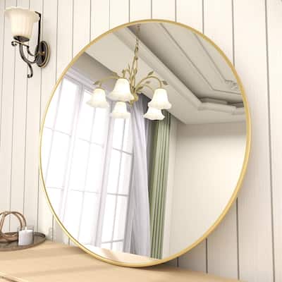 HOMLUX 24 Inch Round Wall Mirror with Gold Aluminum Alloy Frame Vanity Bathroom Mirrors for Over Sink Wall