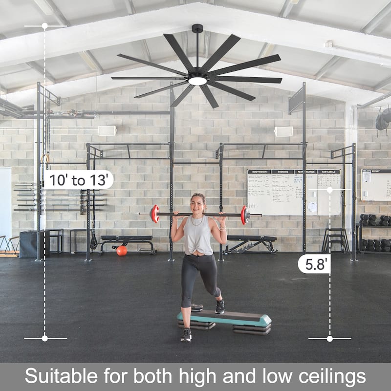 Large 84"/72" Reversible 10-Blade Integrated Ceiling Fan with LED Light Kit and Remote