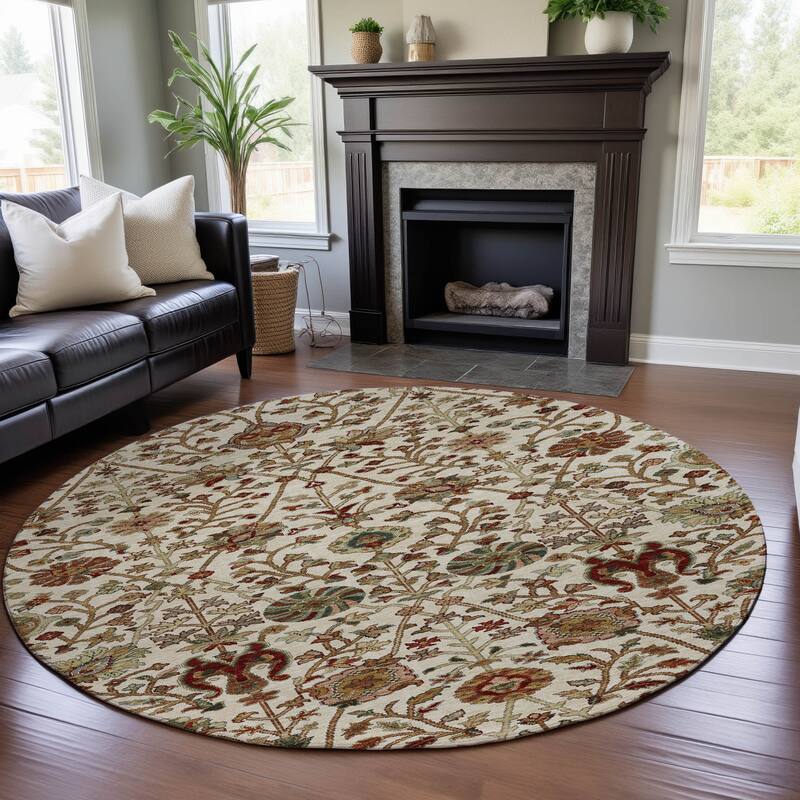 Premium Washable Super Soft Traditional Persian Mayfield Rug - Ivory - 8' x 8'