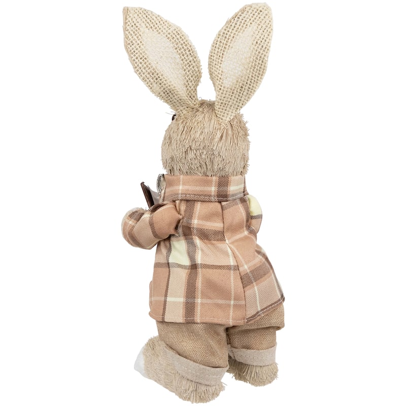 Boy Easter Rabbit Figurine with Plaid Jacket - 12" - Beige